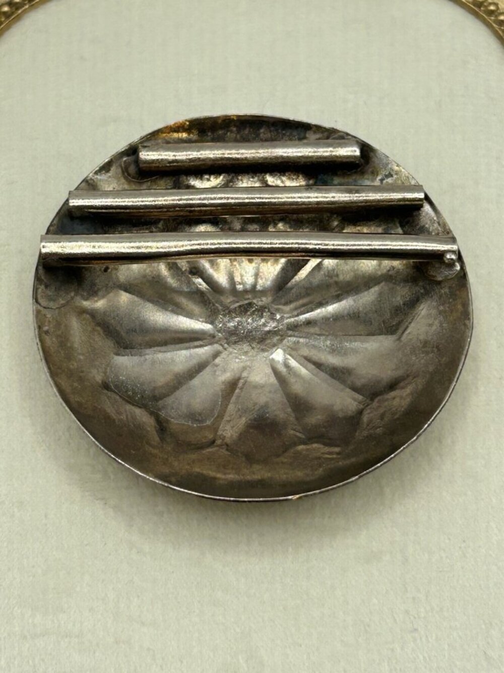 Vintage Silver Tone Floral Dome Pendant Large Etched Metal Statement Western - Picture 6 of 10